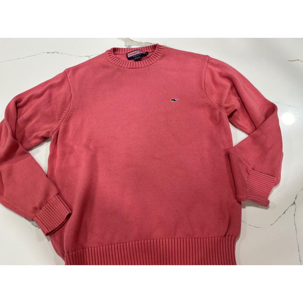 Vineyard Vines Mens Coral Pink Pima Cotton Crewneck Whale Logo Sweater Medium